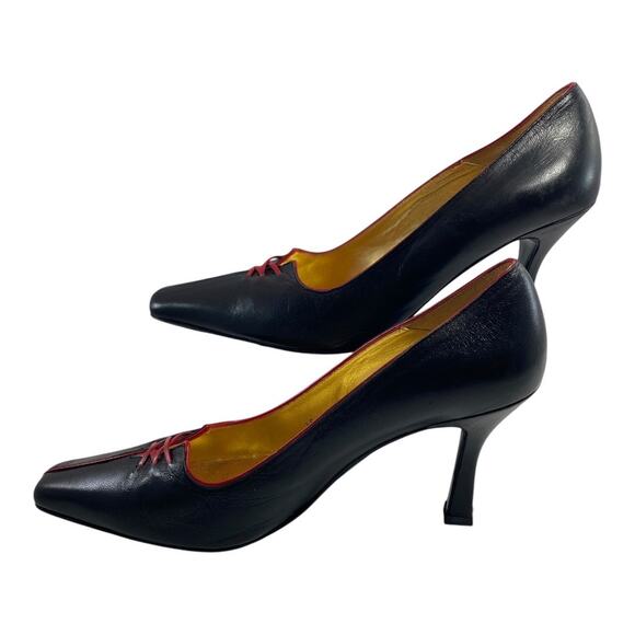 Timothy Hitsman Vintage Black Pointy Red Lace Up Detail Size 8.5 Punps Heels - Picture 4 of 8